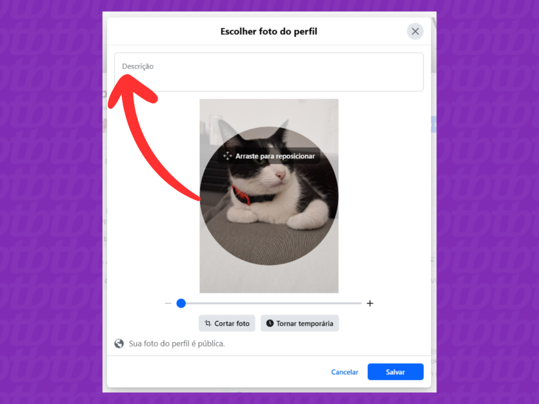 Captura de tela do site Facebook mostra como criar uma legenda