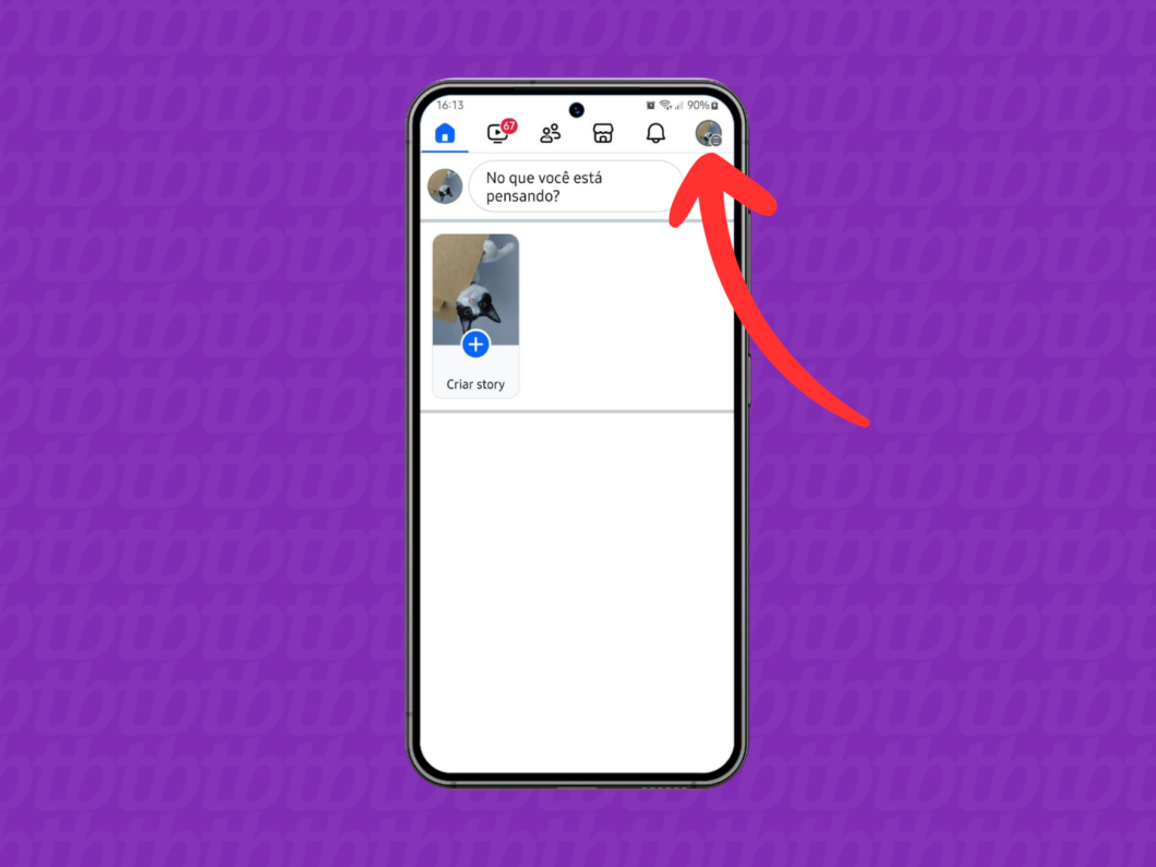 Captura de tela do app Facebook no Android mostra como abrir o menu principal