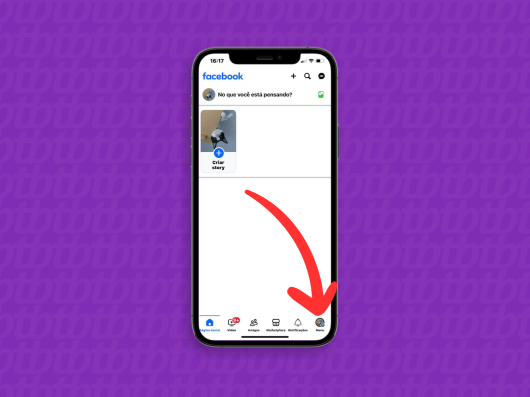 Captura de tela do app Facebook no iPhone mostra como abrir o menu principal