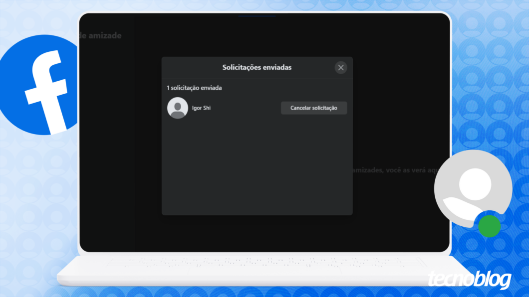 Ilustração de tela para cancelar o pedido de amizade enviado no Facebook