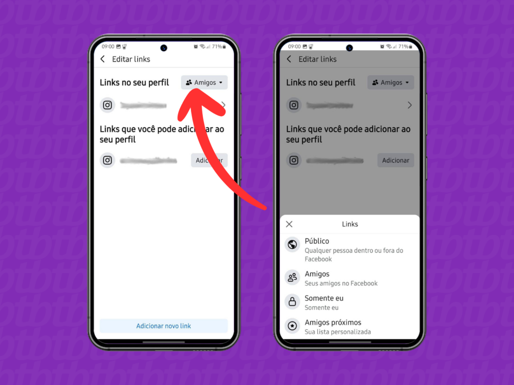 Captura de tela do app Facebook mostra como editar o público