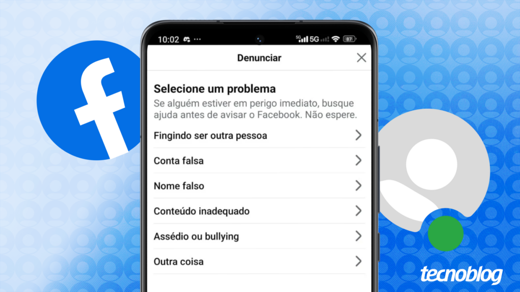 Captura da tela de denúncia a um perfil no Facebook