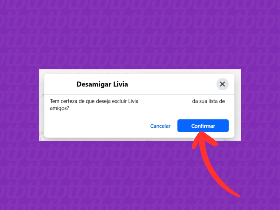 Confirmando a exclusão da pessoa da lista de amigos do Facebook