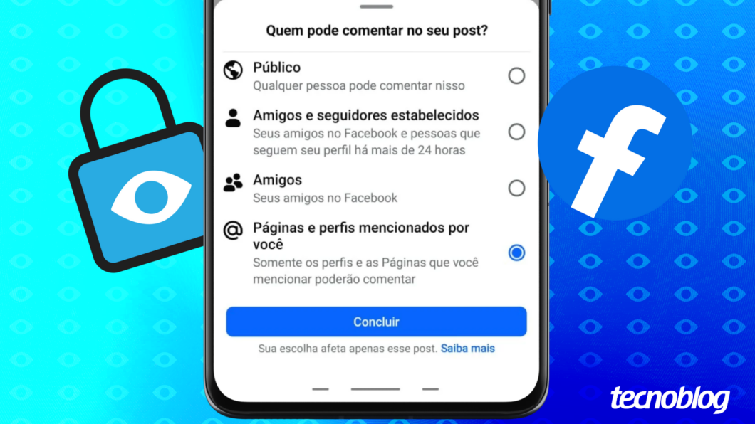 Captura de tela do recurso de limitar comentários em posts do Facebook