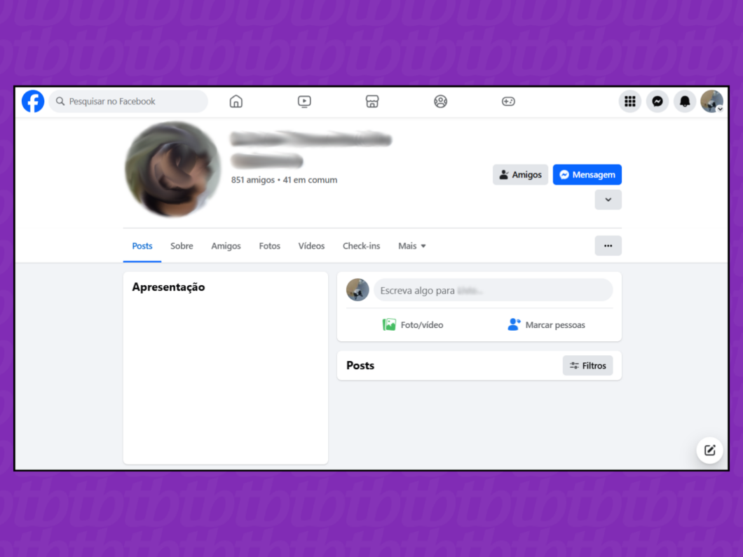 Captura de tela do Facebook mostra uma página de perfil