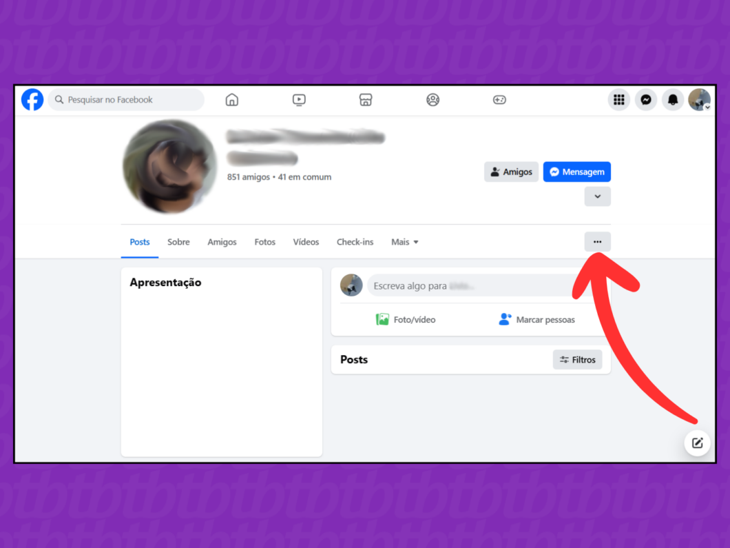 Captura de tela do Facebook mostra como abrir as opções de um perfil