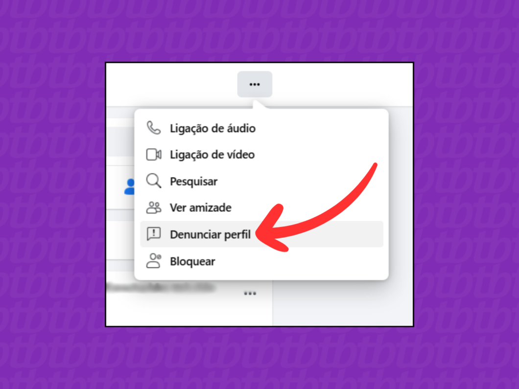 Captura de tela do Facebook mostra como selecionar a opção "Denunciar perfil"