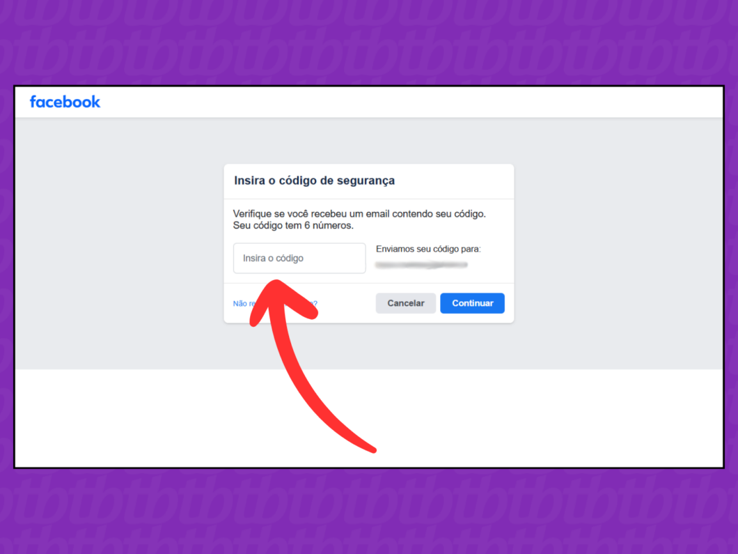 Captura de tela do Facebook mostra como inserir o código de segurança