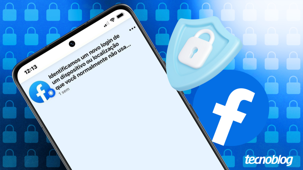 Ilustração do Facebook mostra a tela de notificação de novo login em dispositivo desconhecido