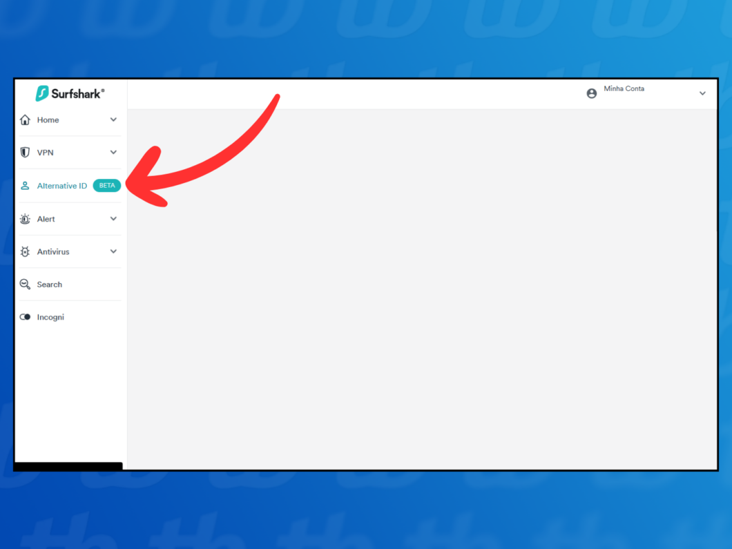 Captura de tela do site Surfshark mostra como acessar a guia Alternative ID