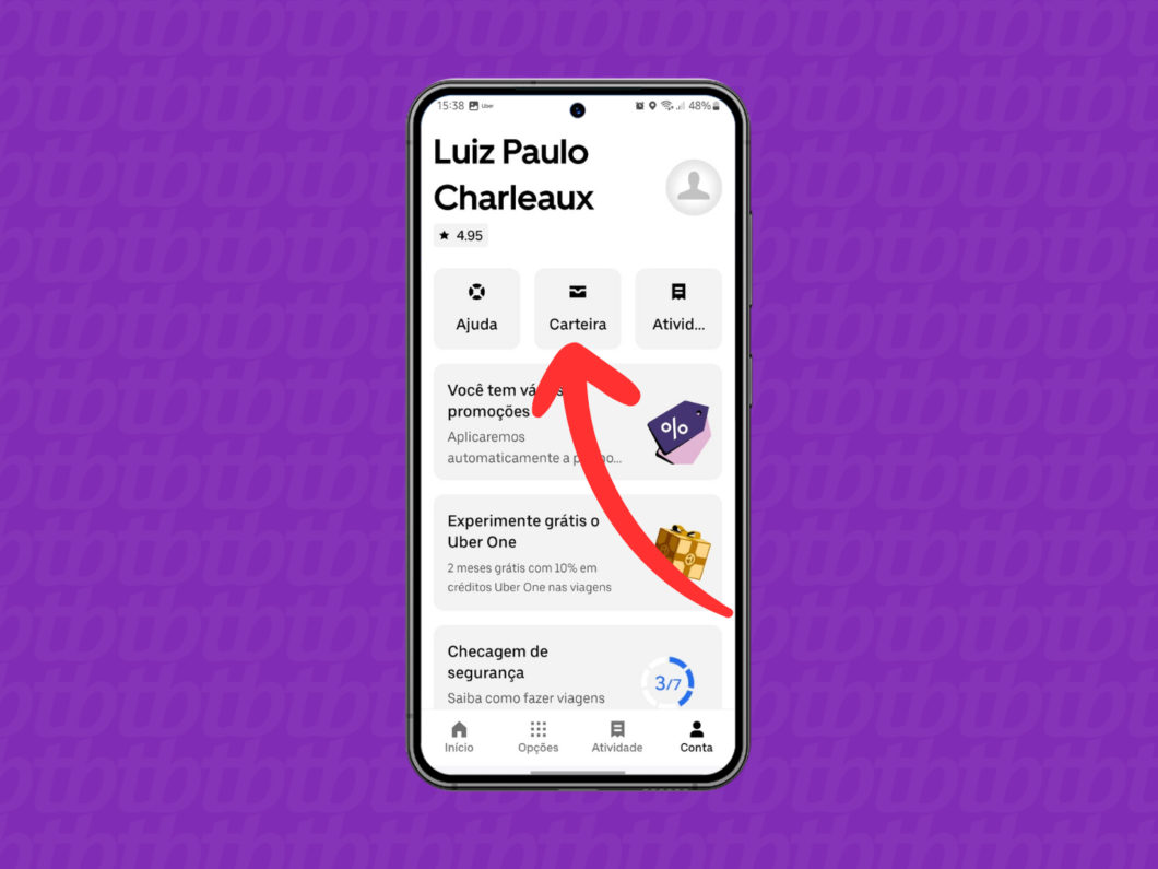 Acessando a "Carteira" da Uber