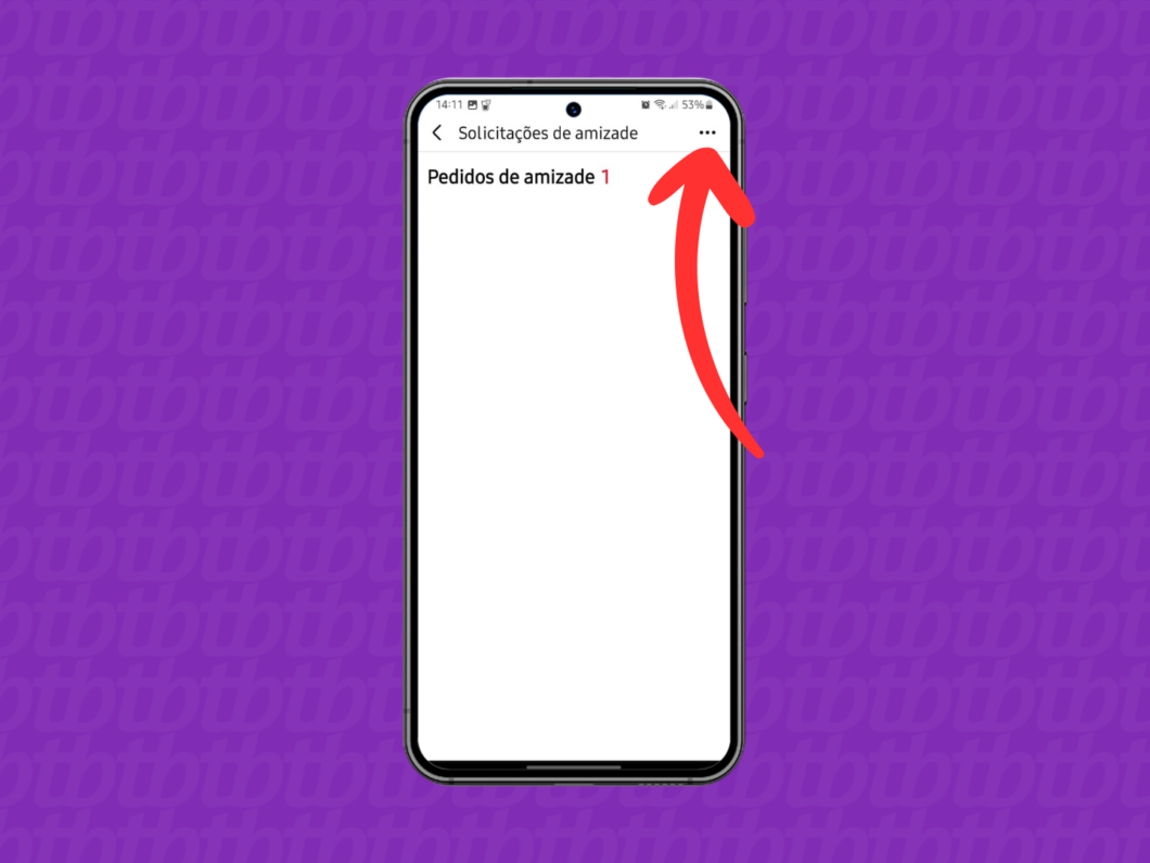 Captura de tela do app Facebook mostra como abrir o menu de opções de solicitações de amizade