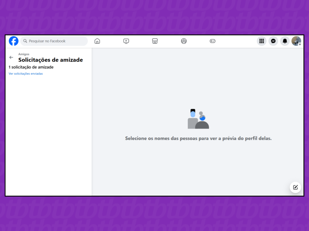 Captura de tela do site Facebook mostra a tela Solicitações de amizade