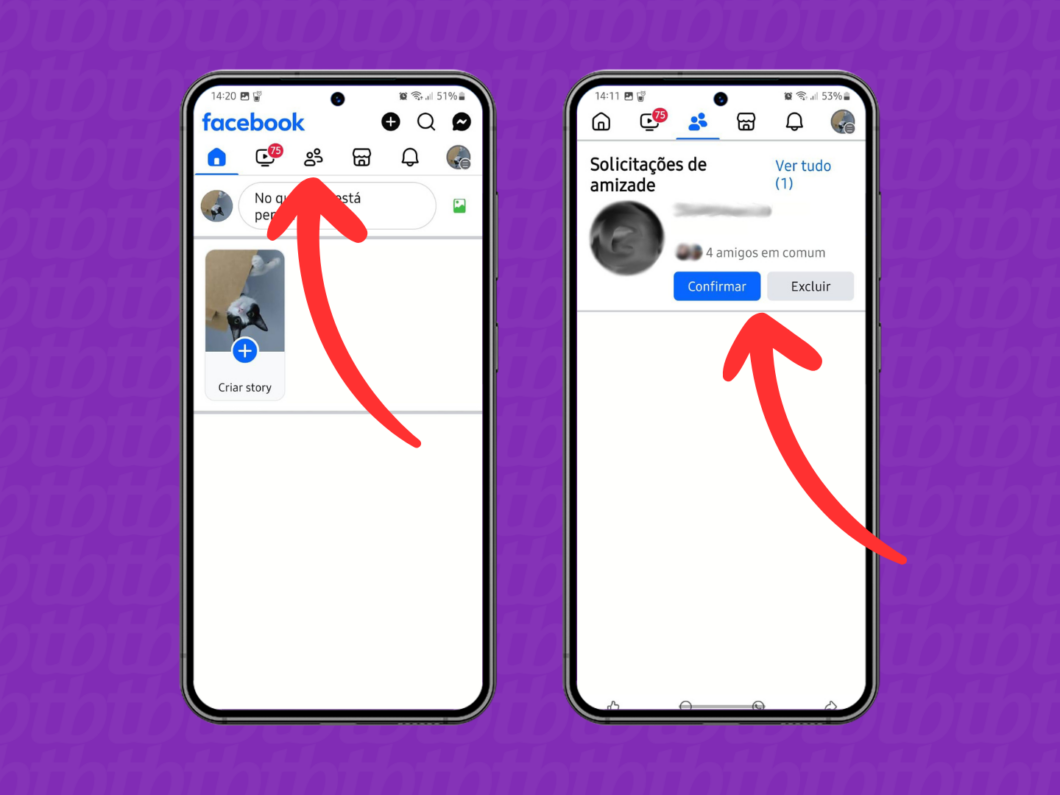 Captura de tela do site Facebook mostra como visualizar as solicitações de amizade recebidas