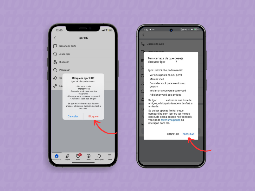 Confirmando o bloqueio de perfil no Facebook pelo celular