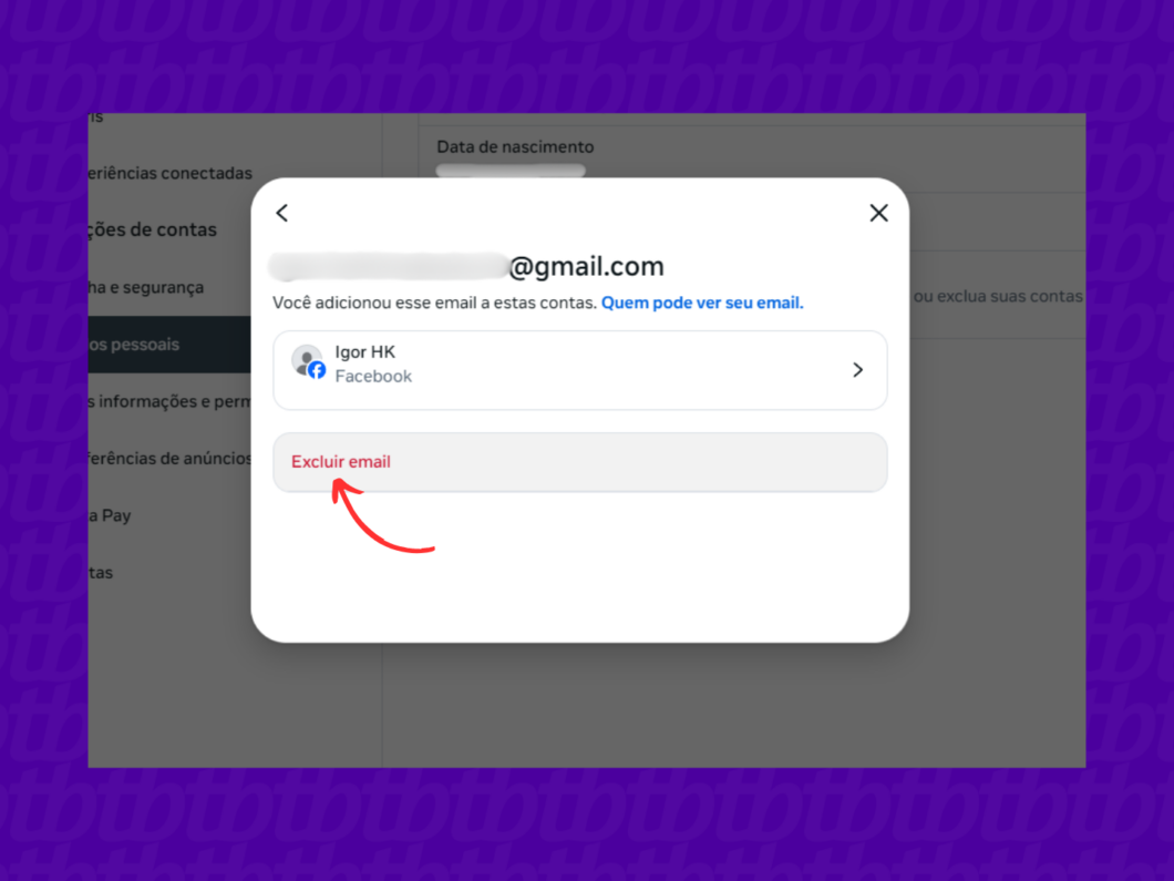 Deletando o antigo e-mail principal do Facebook