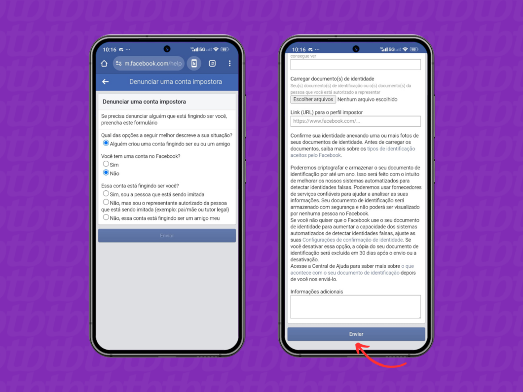 Denunciando uma conta fake do Facebook via formulário