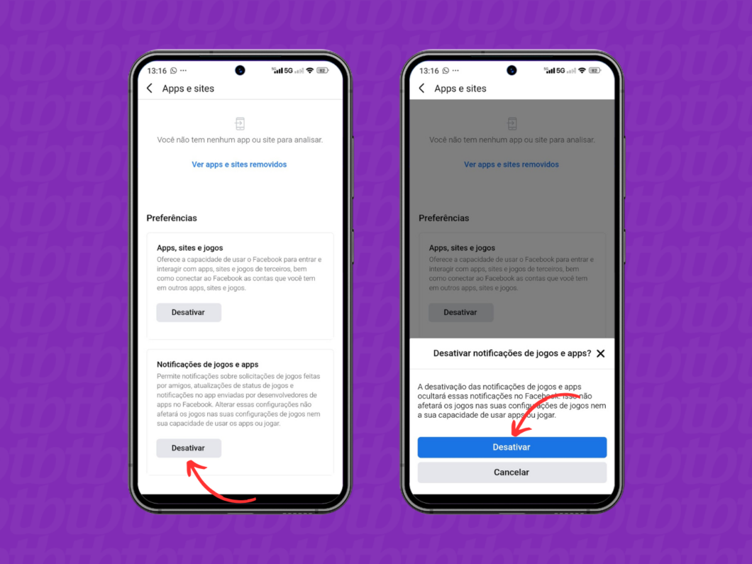 Desativando as notificações de apps e jogos do Facebook