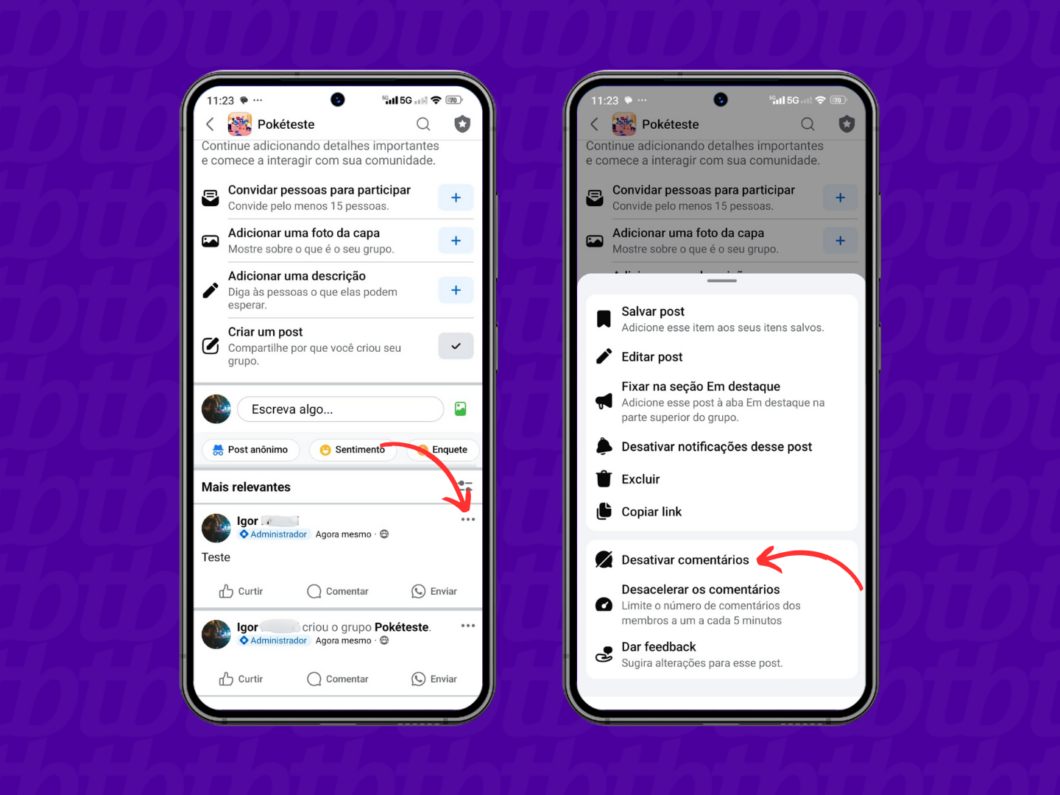 Desativando os comentários de um post de grupo do Facebook