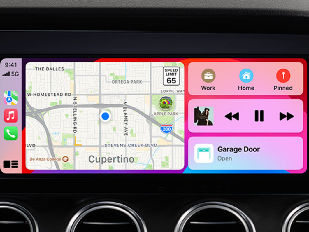 Design do CarPlay da Apple na tela de um carro