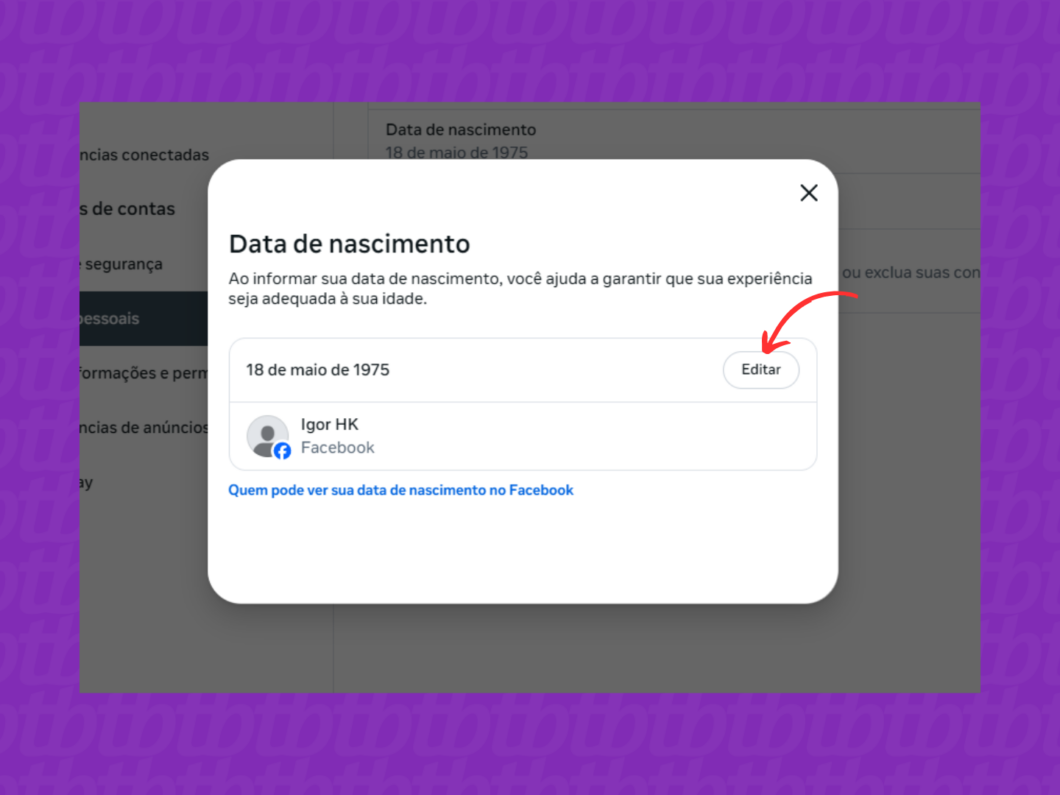 Editando a data de nascimento do Facebook