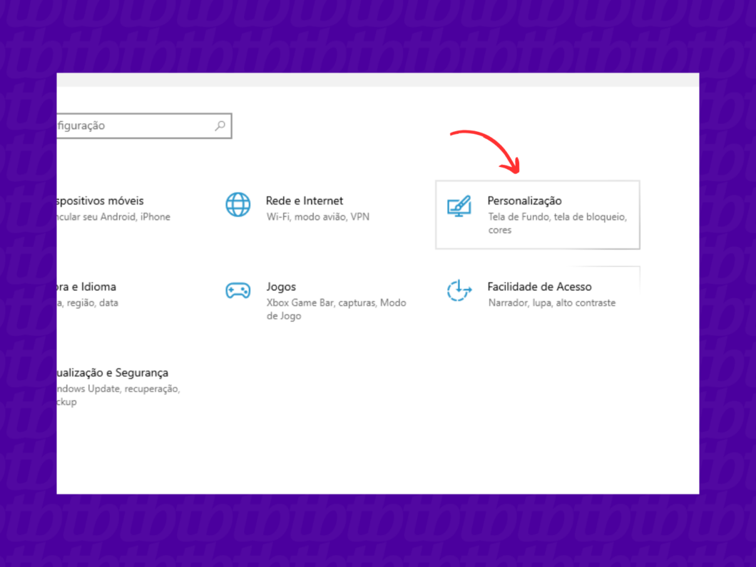 Entrando na guia de personalização do Windows 10