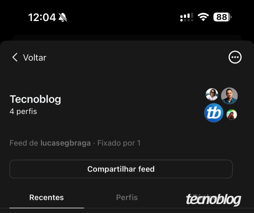 Menu mostrando a opção de compartilhar feed personalizado no Threads 