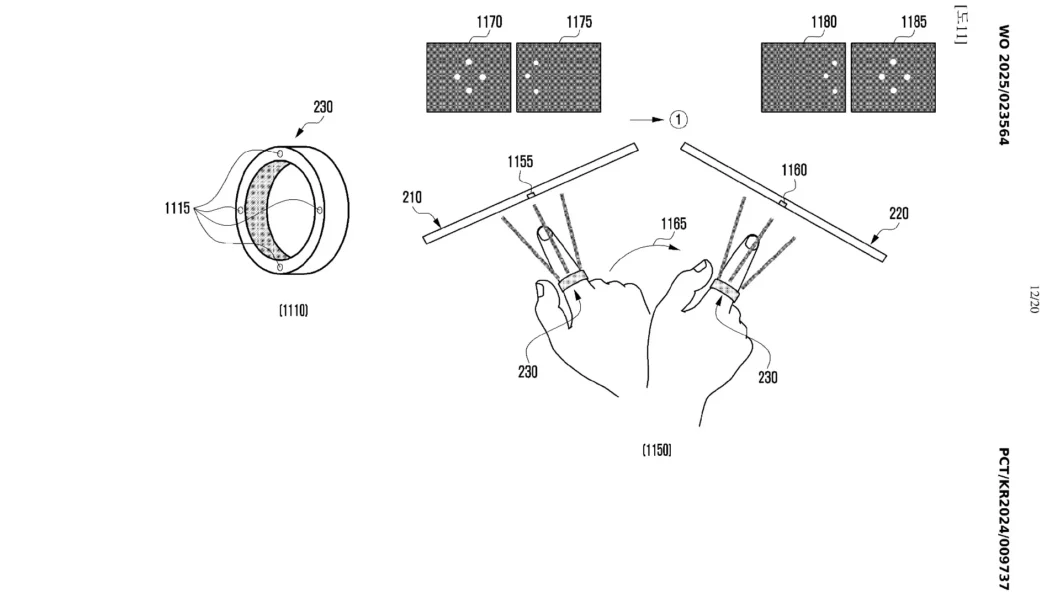 Arte mostra Galaxy Ring realizando a transferência de arquivo entre dois tablets (imagem: reprodução/WIPO)