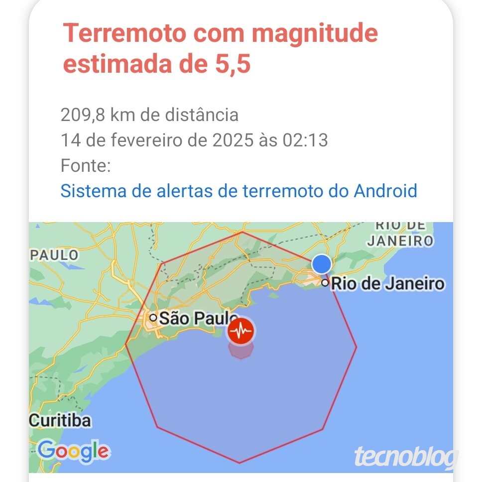 Print do mapa com falso tremor em SP