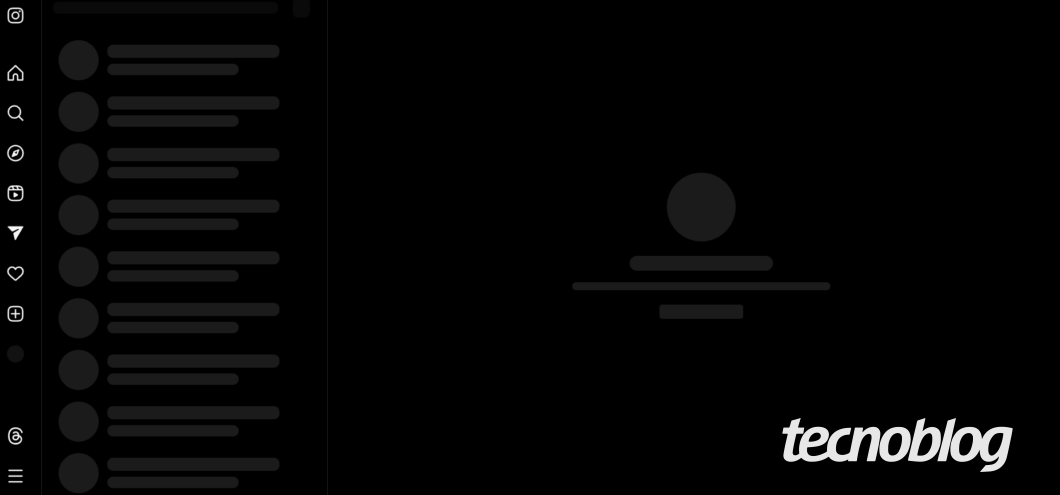 Página de DM na versão web do Instagram não carrega ou demora a carregar para alguns usuários (Imagem: Felipe Freitas/Tecnoblog)
