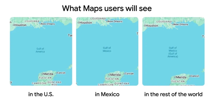 Como o Google Maps mostra o Golfo do México nos EUA, México e outros países