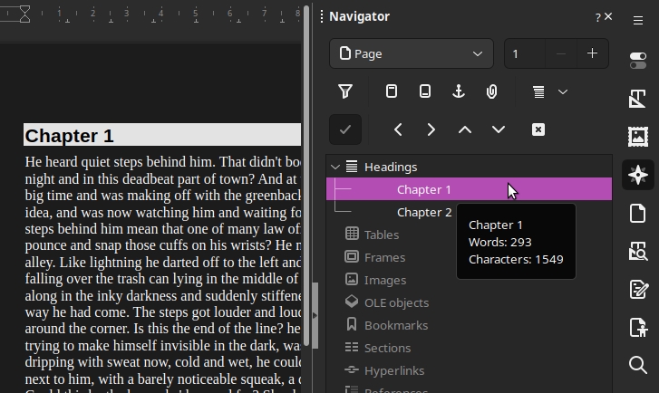 Função Navigator no editor de textos Writer