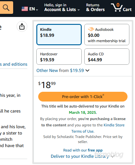 Aviso ao comprar ebook na Amazon dos EUA destaca que cliente está adquirindo licença do conteúdo.