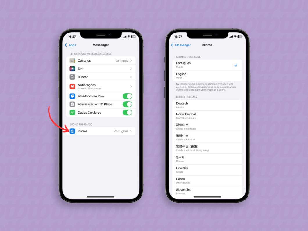 Alterando apenas o idioma do Messenger no iPhone