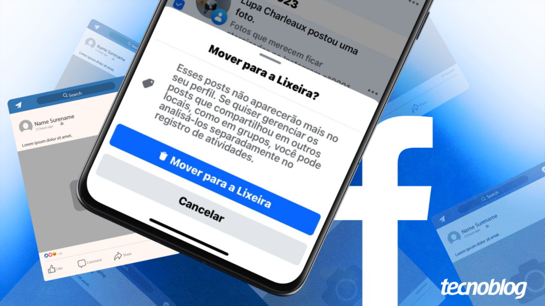 Ilustração do Facebook mostra a tela Mover posts para a Lixeira