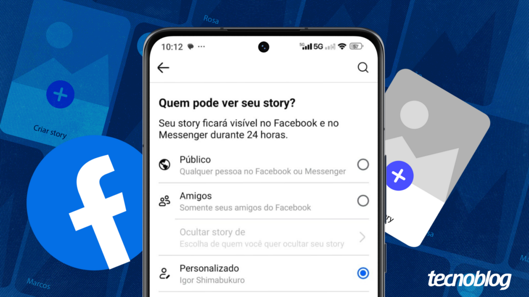 Ilustração de tela com story do Facebook personalizado para uma pessoa