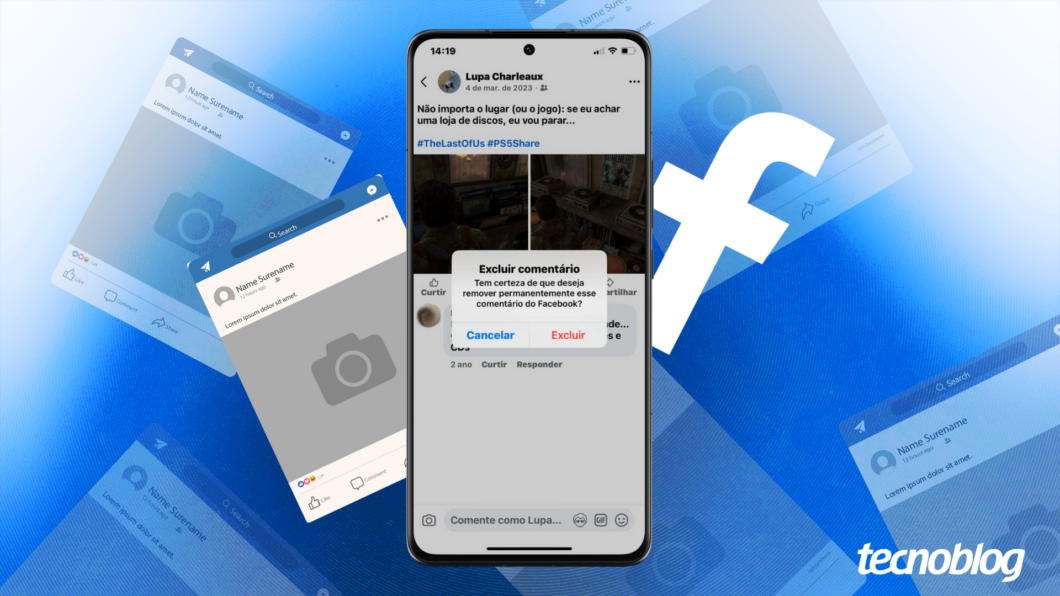 Ilustração do Facebook mostra a tela de exclusão de comentário
