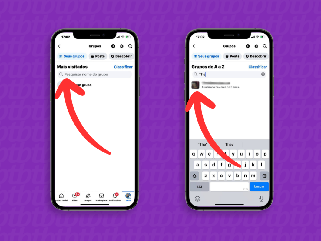 Pesquisando e acessando o grupo no Facebook