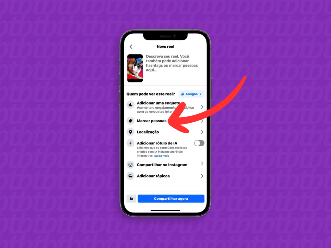 Acessando a opção "Marcar pessoas" no Reel