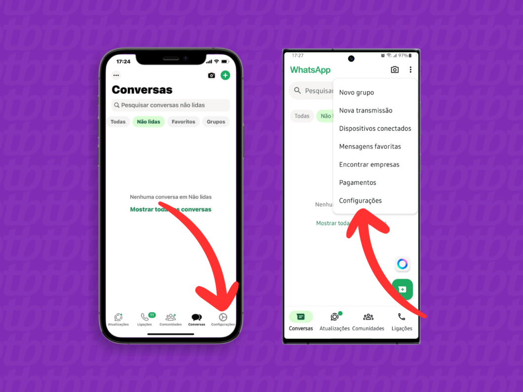 Abrindo as configurações do WhatsApp