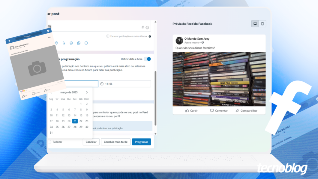 Ilustração do Facebook mostra a tela de agendamento do Meta Business Suite