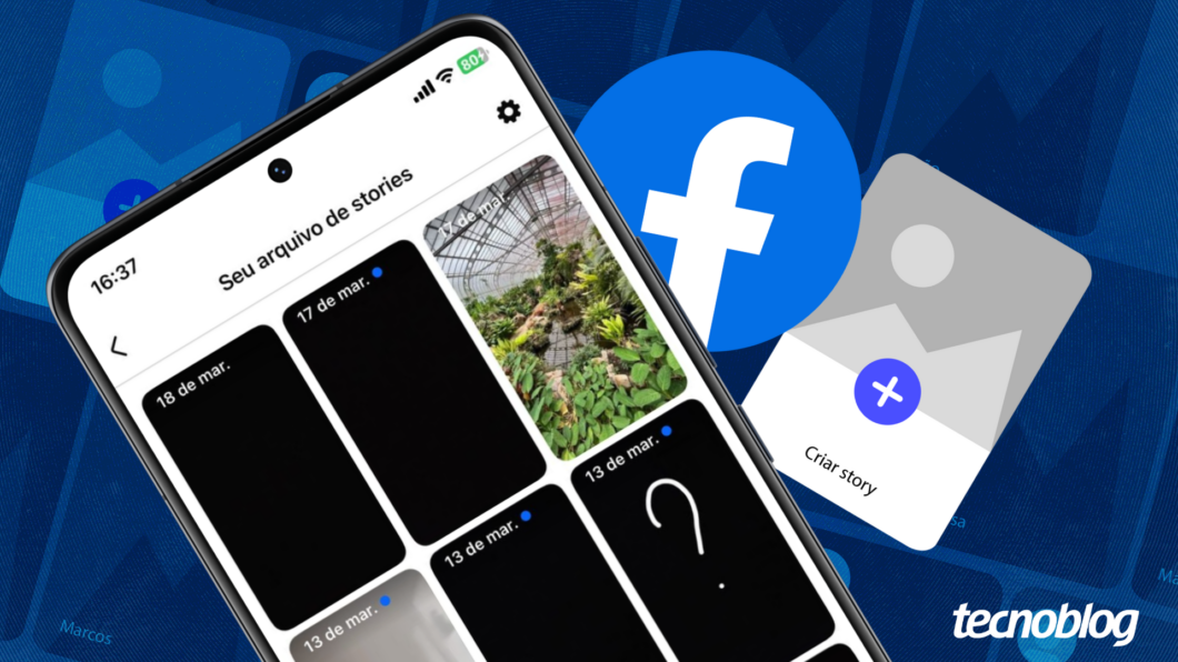 Captura de tela da seção de Stories arquivados do Facebook