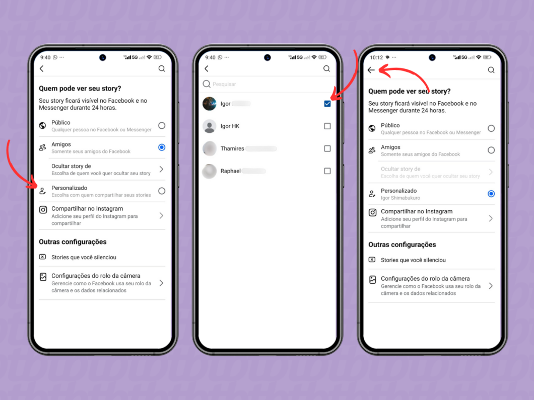 Configurando o story do Facebook personalizado para uma pessoa