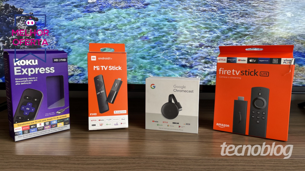 Dongles Roku Express, Mi TV Stick, Chromecast e Fire TV Stick (foto: Darlan Helder/Tecnoblog) 