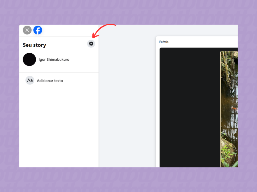 Entrando nos ajustes do story do Facebook via PC