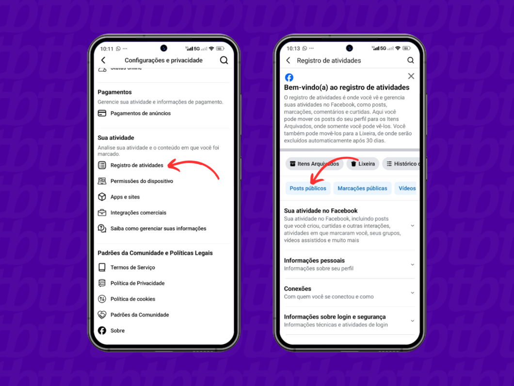 Entrando nos posts públicos pelo Registro de Atividades