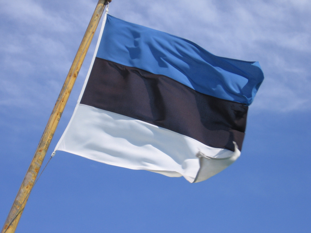 Bandeira da Estônia, nas cores azul, preto e branco.