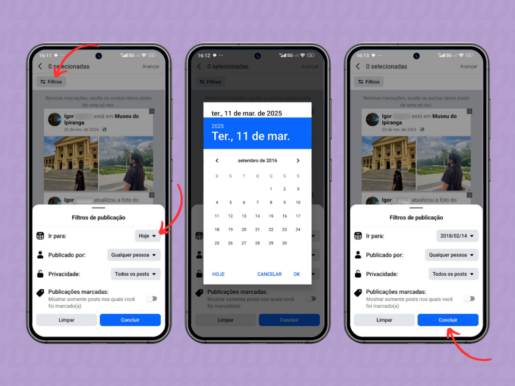 Pesquisando posts antigos do Facebook por data