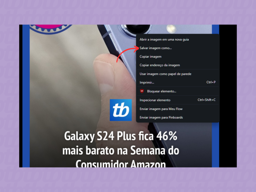 Salvando uma imagem do Facebook no computador