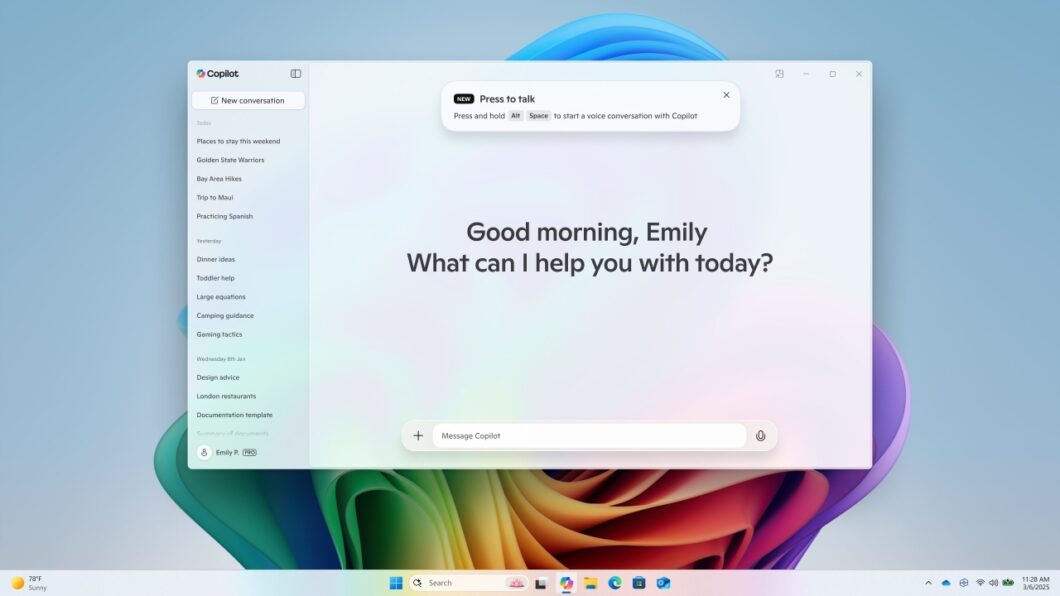Tela do Copilot no Windows 11